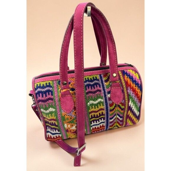 Meda Guatemala Handbags - Meda Guatemala Huipil Embroidered Handbag Crossbody Purse Suede Leather Boho